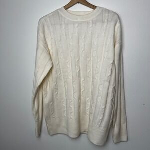 NWT SO Goods For Life Women Cream Cable Knit Crewneck Sweater Size L Neutral